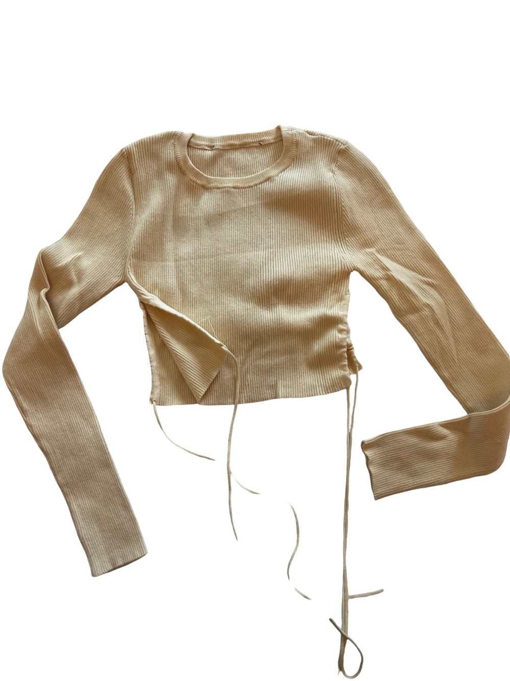 Zara Cropped Ribbed Long Sleeve Top in Soft Yellow